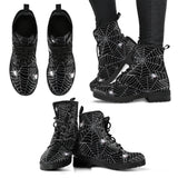 Spider Web Design Pattern Black Background White Cobweb Leather Boots