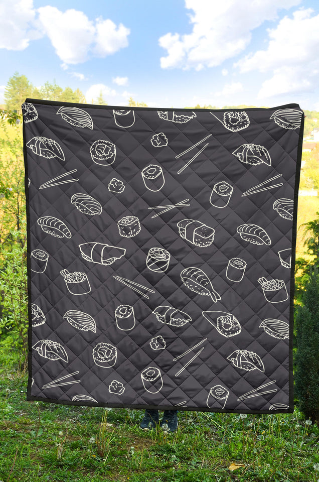 Sushi Pattern Black Background Premium Quilt
