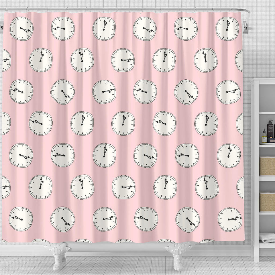 Clock Pattern Pink Blackground Shower Curtain Fulfilled In US