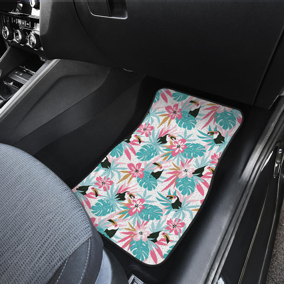 Toucan Tropical Flower Leave Pattern Front Car Mats