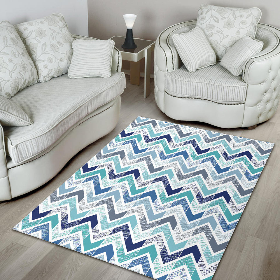 Zigzag  Chevron Blue Pattern Area Rug