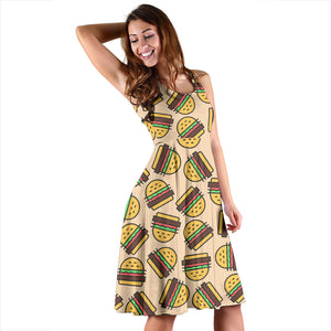 Hamburger Pattern Print Design 01 Sleeveless Midi Dress