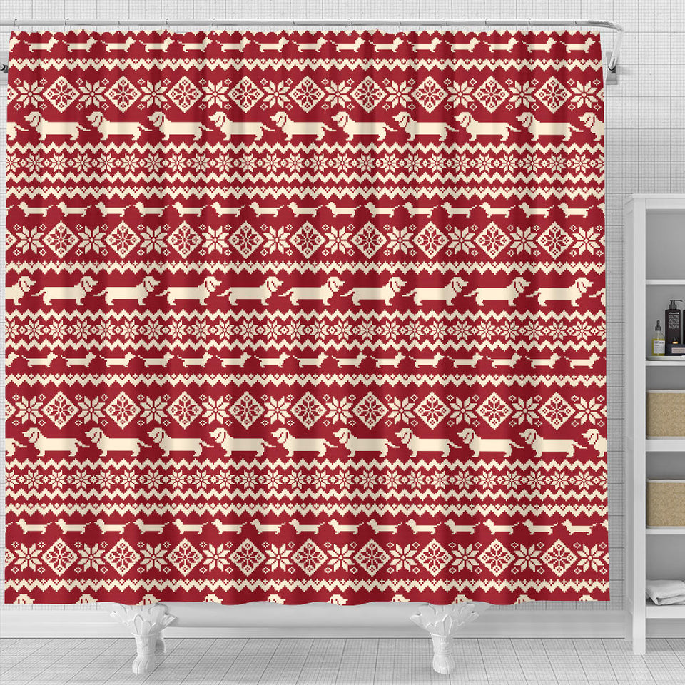 Dachshund Nordic Pattern Shower Curtain Fulfilled In US
