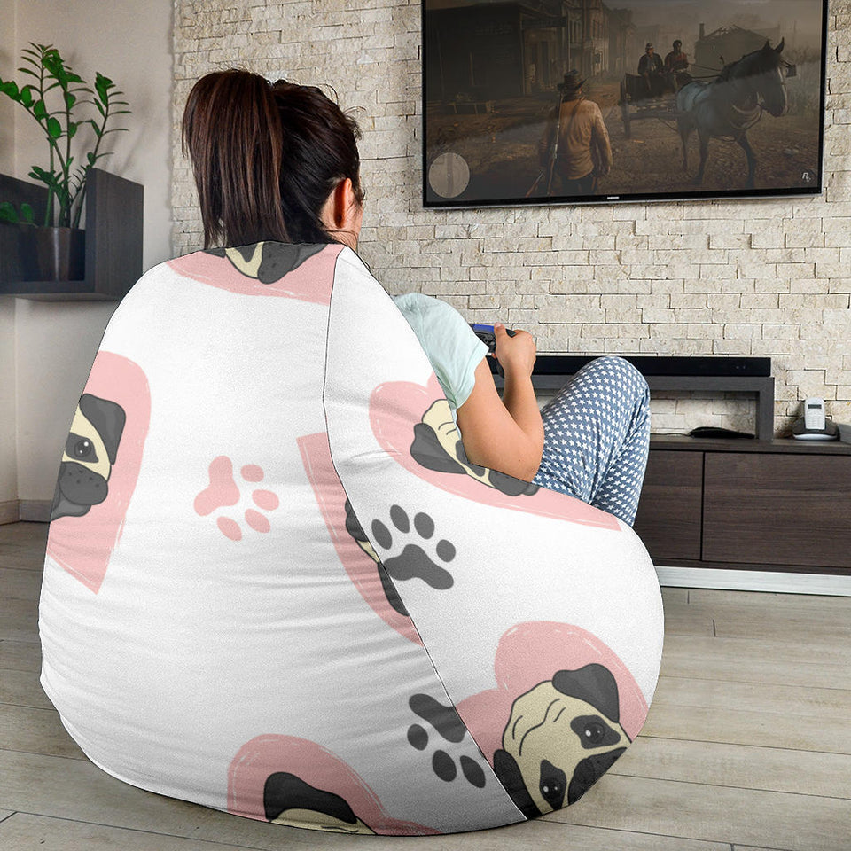 Cute Pugs Pink Heart Paw Pattern Bean Bag Cover