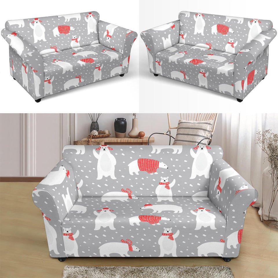 Cute Polar Bear Christmas Snow Pattern Loveseat Couch Slipcover