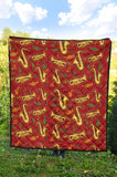 Saxophone Cornet Pattern Red Background Premium Quilt