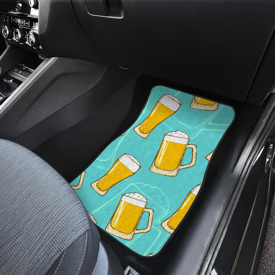 Beer Pattern Green Background Front And Back Car Mats