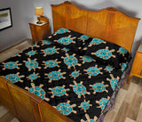 Sea turtle blue stone pattern Quilt Bed Set