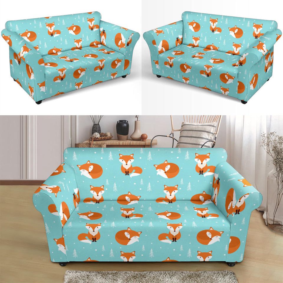 Fox Pattern Blue B Ackground Loveseat Couch Slipcover