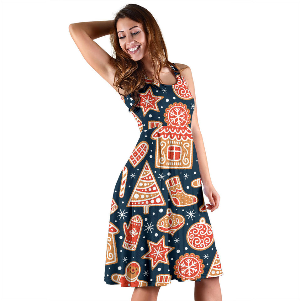 Christmas Gingerbread Cookie Pattern Sleeveless Midi Dress