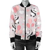 Cute Panda Ballon Heart Pattern Women'S Bomber Jacket