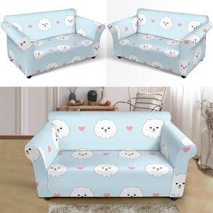 White Cute Pomeranian Pattern Loveseat Couch Slipcover