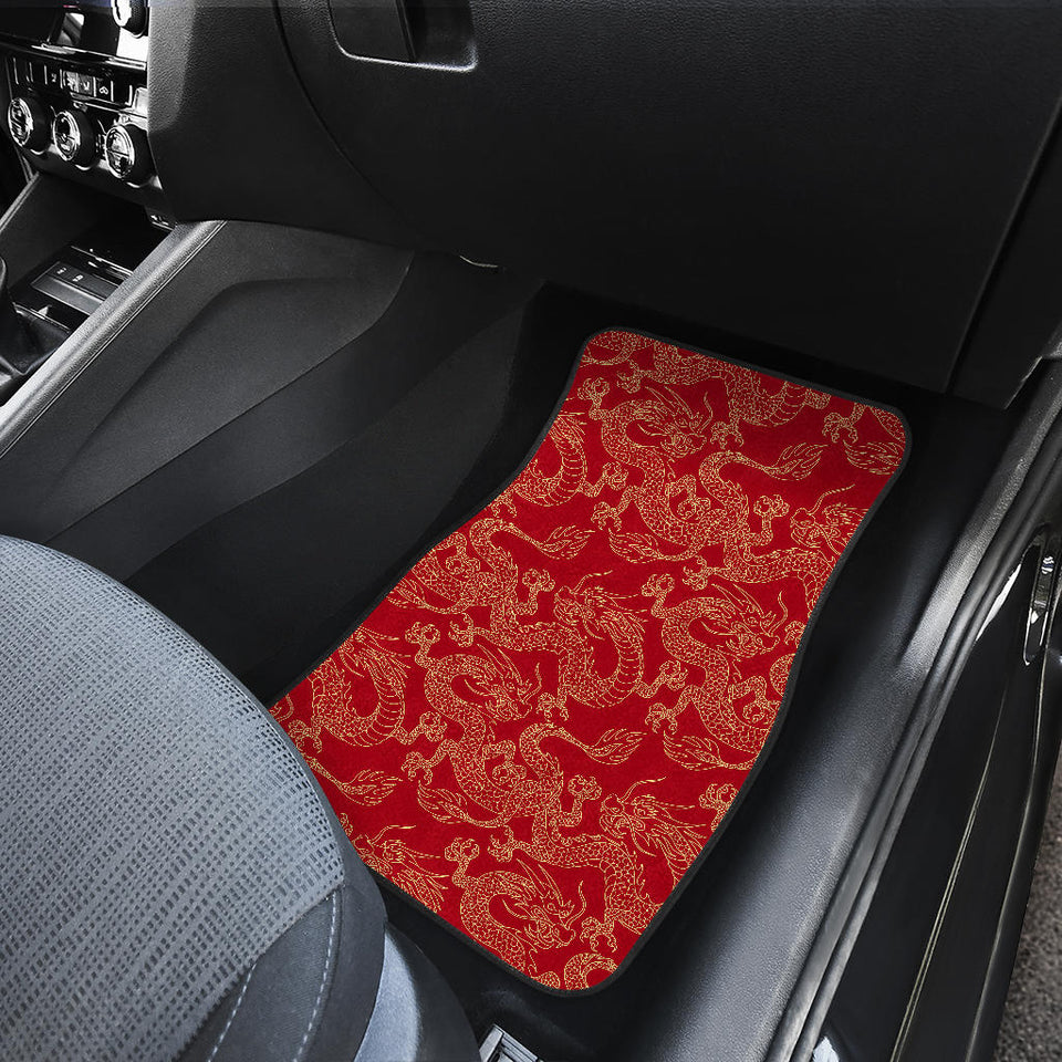 Gold Dragons Red Background Front Car Mats