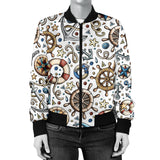 Cute Nautical Steering Wheel Anchor Pattern Women'S Bomber Jacket