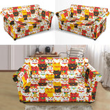 Colorful Maneki Neko Lucky Cat Pattern Loveseat Couch Slipcover