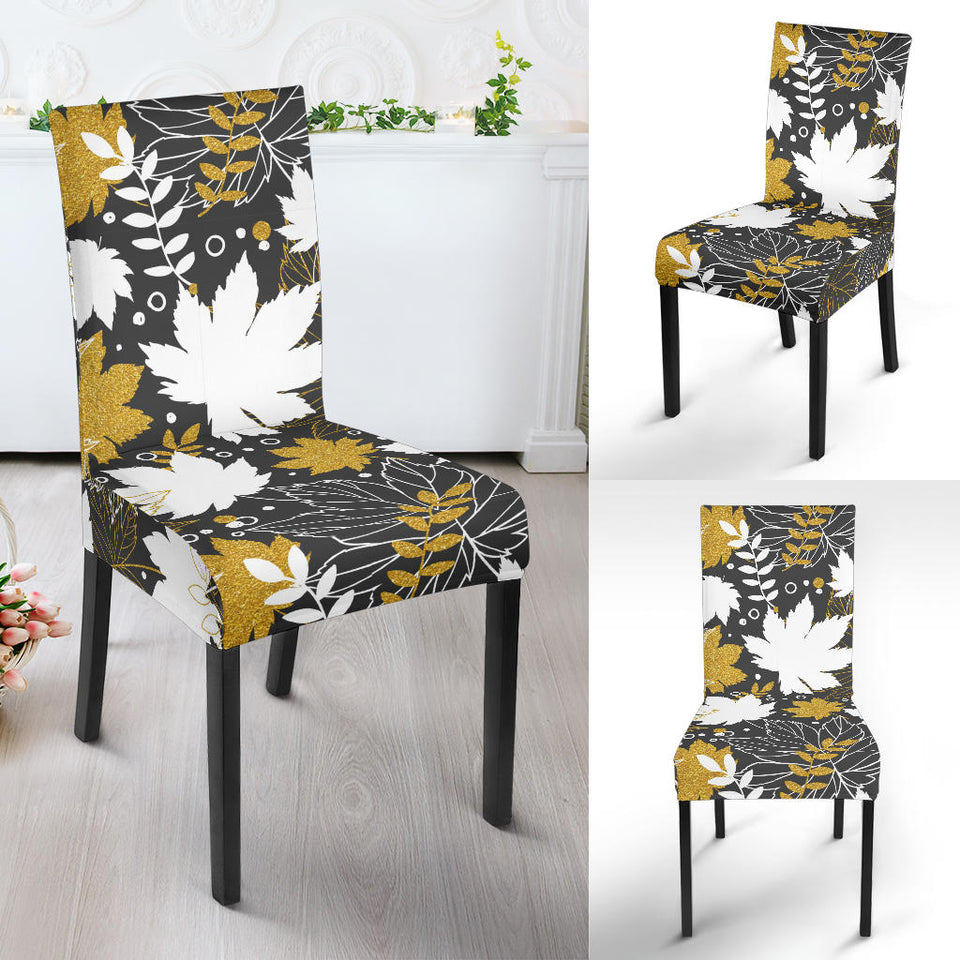 Beautiful Gold Autumn Maple Leaf Pattern Dining Chair Slipcover