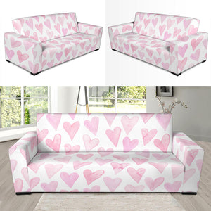 Watercolor Pink Heart Pattern Sofa Slipcover