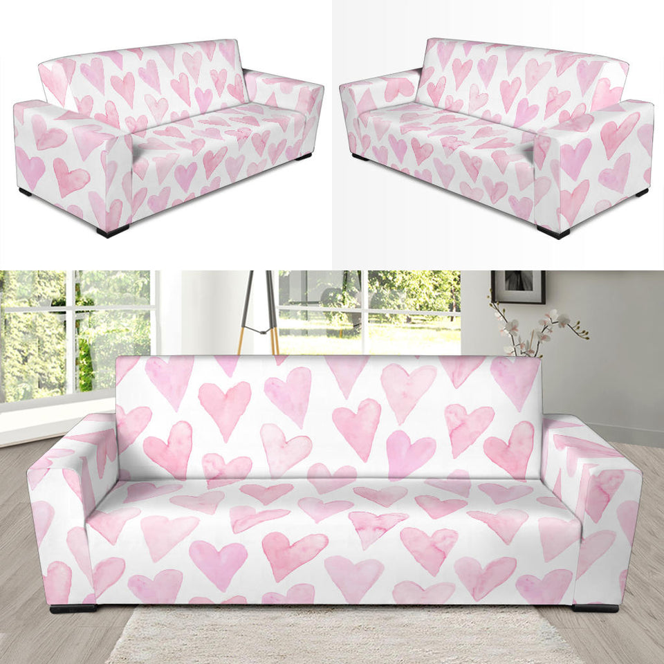 Watercolor Pink Heart Pattern Sofa Slipcover