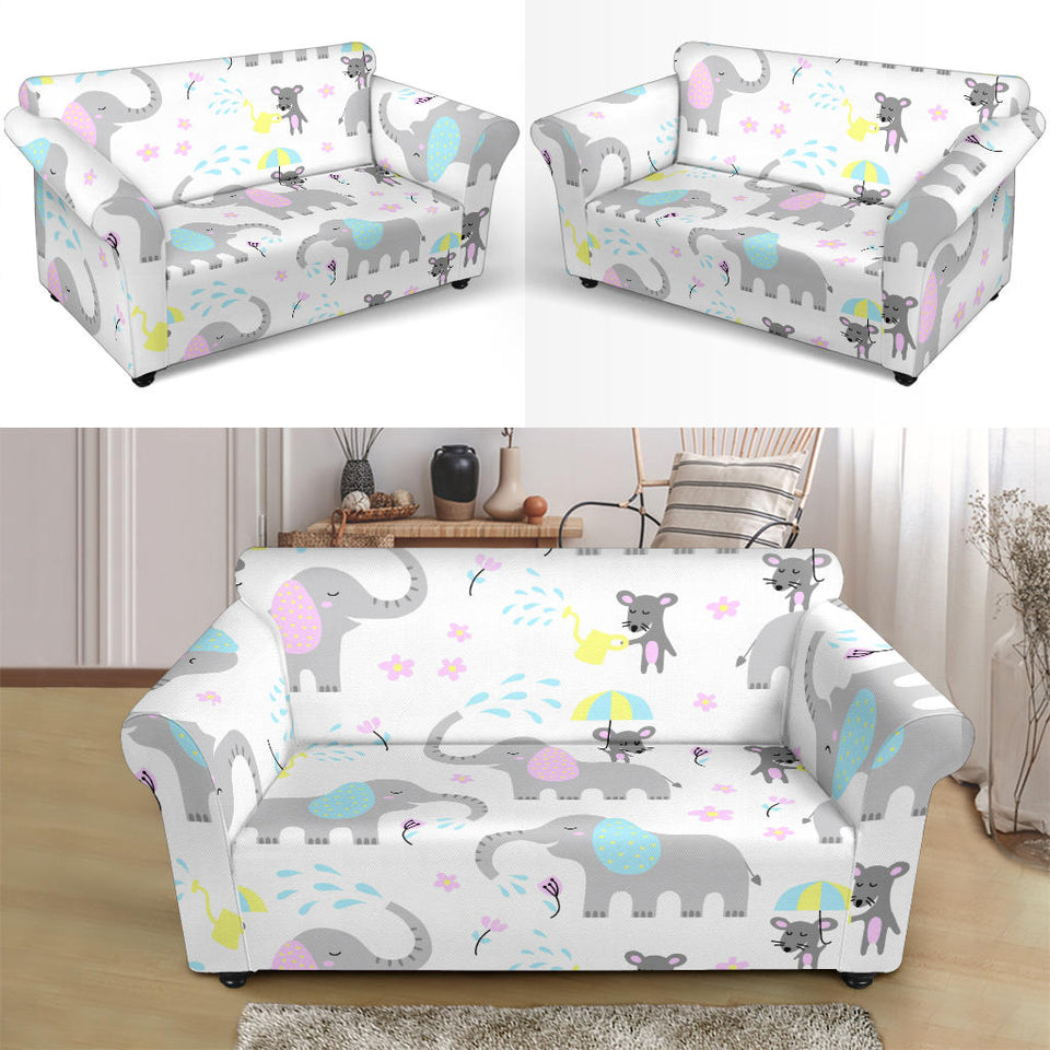 Cute Elephant Mouse Pattern Loveseat Couch Slipcover