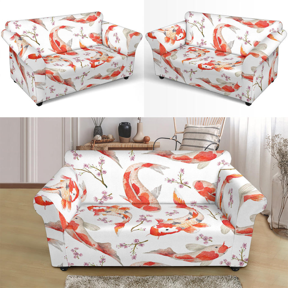 Watercolor Koi Fish Carp Fish Pattern Loveseat Couch Slipcover