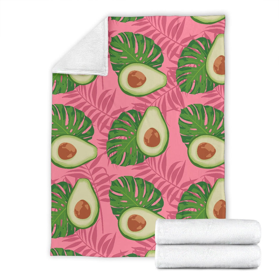 Avocado Slices Leaves Pink Back Ground Premium Blanket