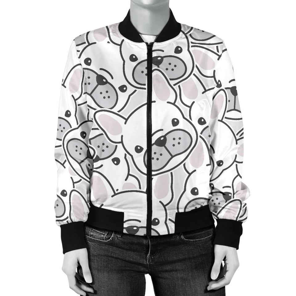 Cute French Bulldog Head Pattern Women'S Bomber Jacket