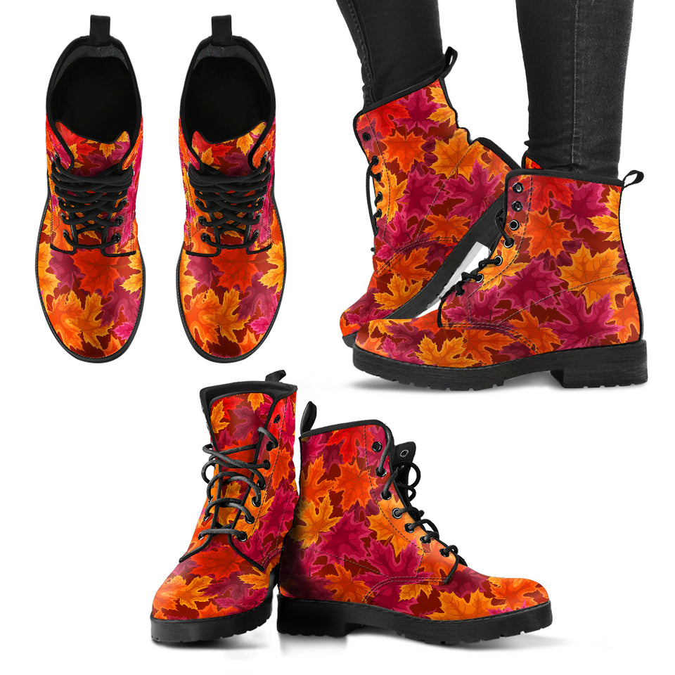 Autumn Maple Leaf Pattern Leather Boots