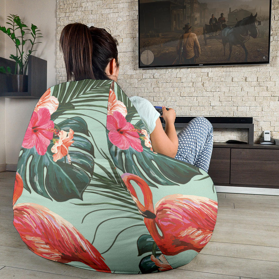Beautiful Flamingo Tropical Palm Leaves Hibiscus Pateern Background Bean Bag Cover