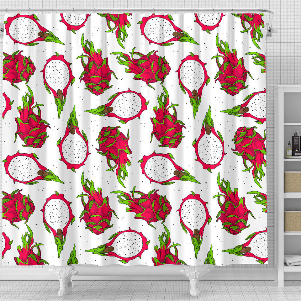 Dragon Fruits White Background Shower Curtain Fulfilled In US
