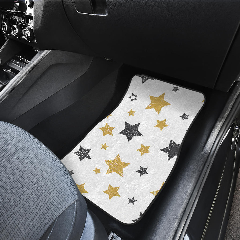 Hand Drawn Gold Black Star Pattern Front And Back Car Mats