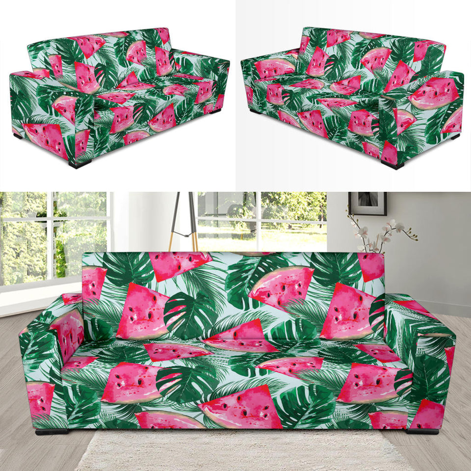 Watermelons Tropical Palm Leaves Pattern Sofa Slipcover