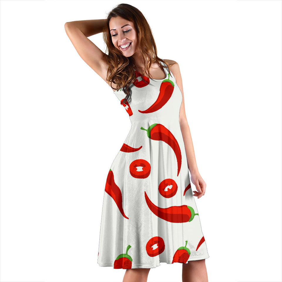 Chili Pattern Sleeveless Midi Dress