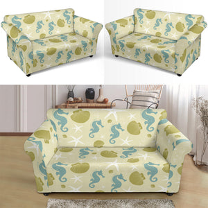 Seahorse Shell Starfish Pattern Background Loveseat Couch Slipcover