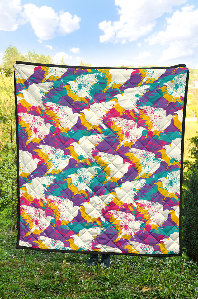 Colorful Crow Illustration Pattern Premium Quilt