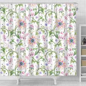 Beautiful Pink Lotus Waterlily Leaves Pattern Shower Curtain Fulfilled In US