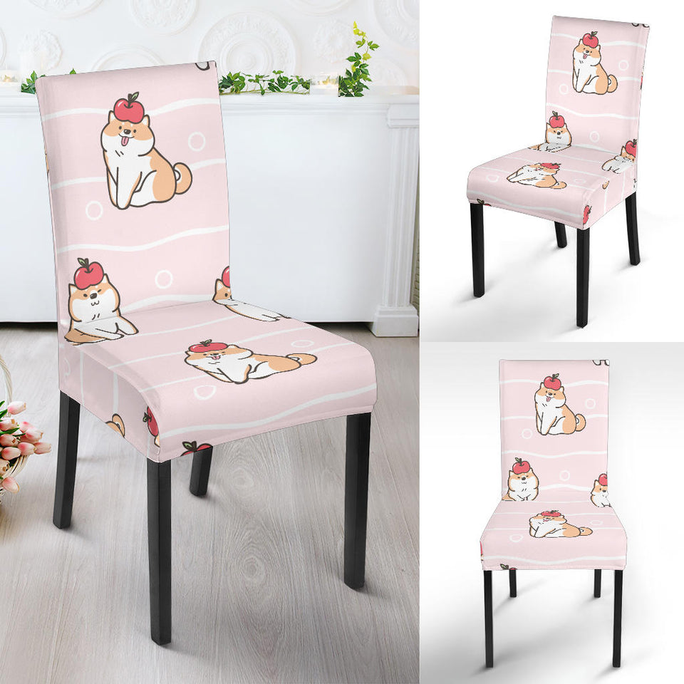 Cute Shiba Inu Dog Apple Pattern Dining Chair Slipcover