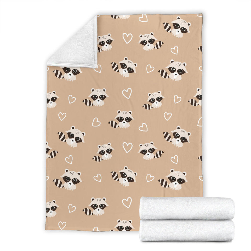 Cute Raccoon Heart Pattern Premium Blanket