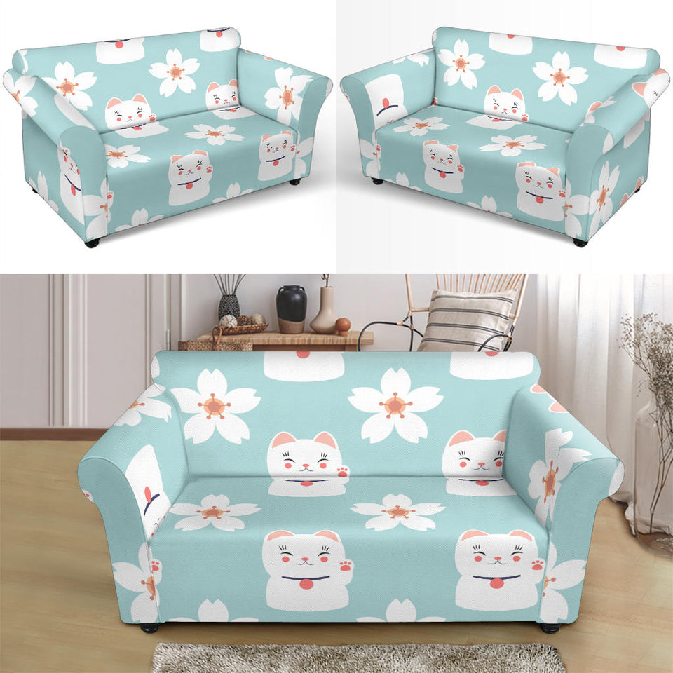 Maneki Neko Lucky Cat Sakura Loveseat Couch Slipcover