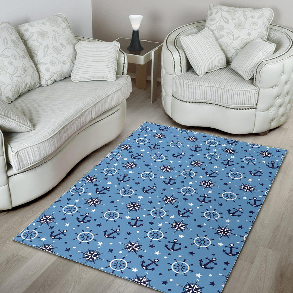 Anchors Rudder Compass Star Nautical Pattern Area Rug