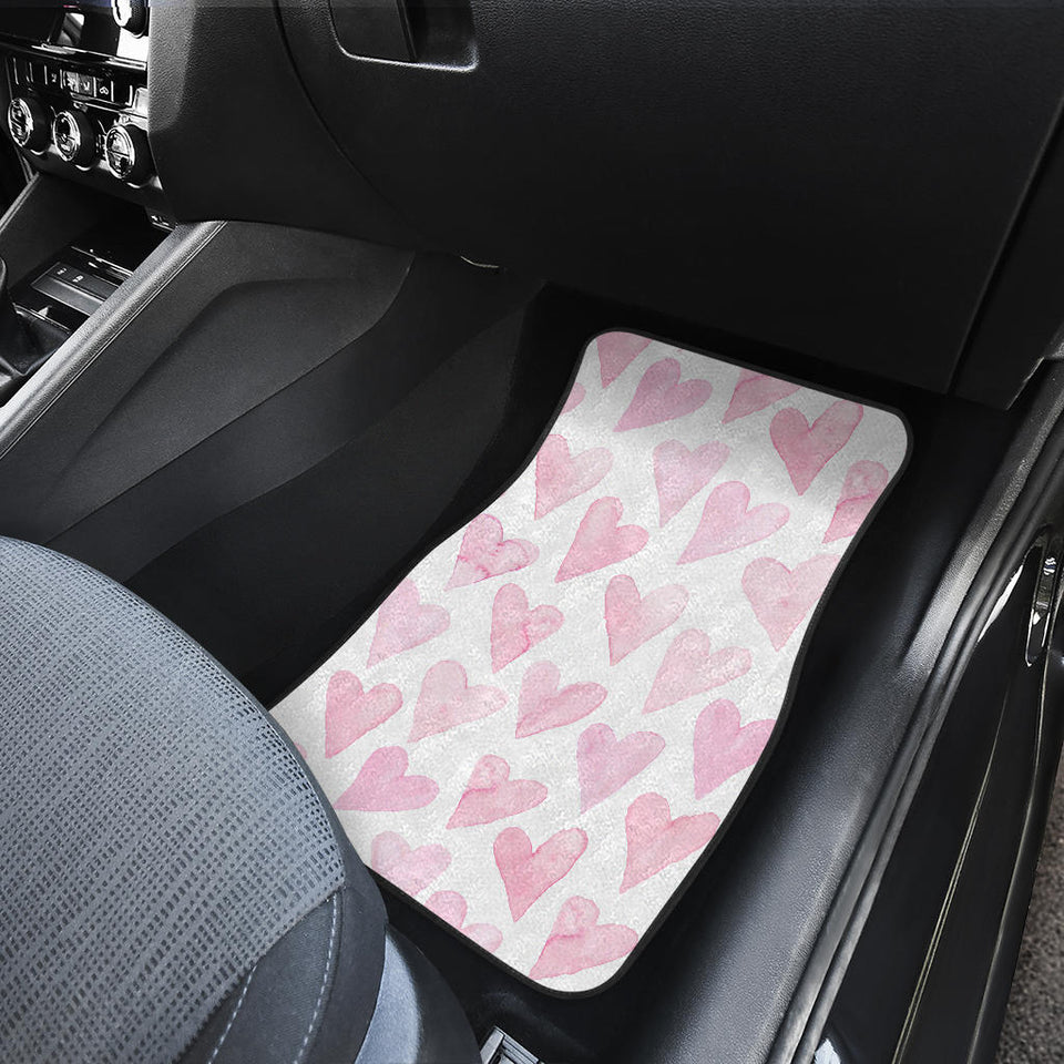 Watercolor Pink Heart Pattern Front And Back Car Mats