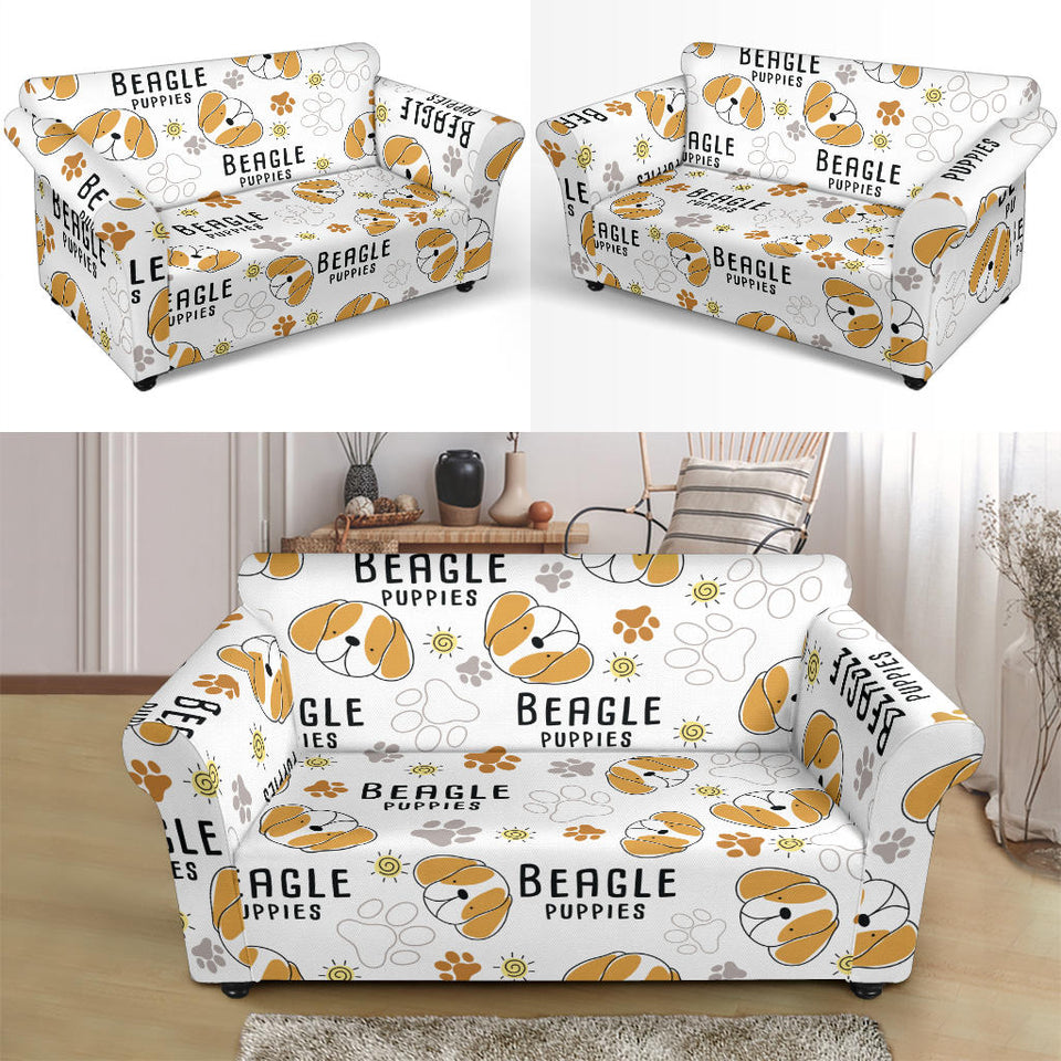 Cute Beagle Dog Pattern Background Loveseat Couch Slipcover