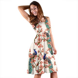 Peacock Tropical Flower Pattern Sleeveless Midi Dress