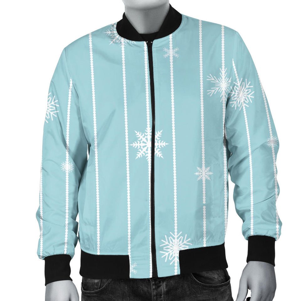Snowflake Pattern Blue Stripe Background Men'S Bomber Jacket