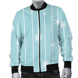 Snowflake Pattern Blue Stripe Background Men'S Bomber Jacket