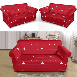 Christmas Tree Star Snow Red Background Loveseat Couch Slipcover
