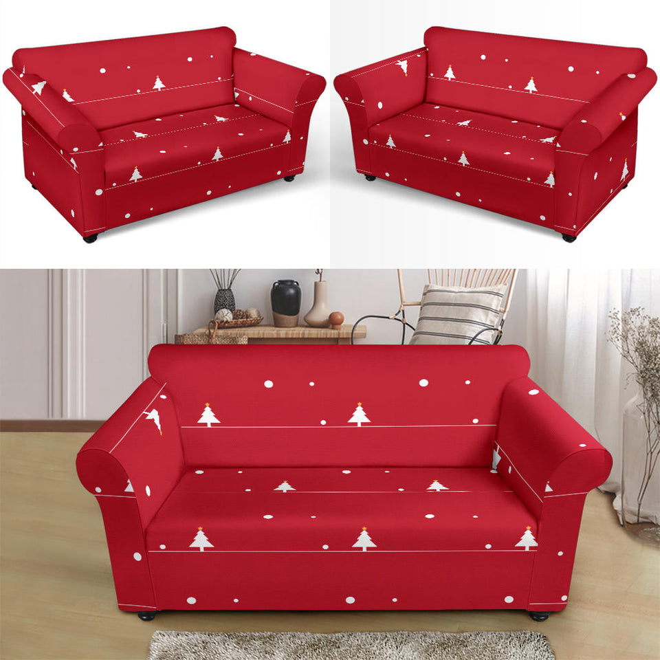 Christmas Tree Star Snow Red Background Loveseat Couch Slipcover