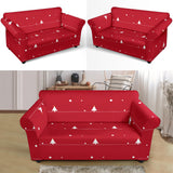 Christmas Tree Star Snow Red Background Loveseat Couch Slipcover