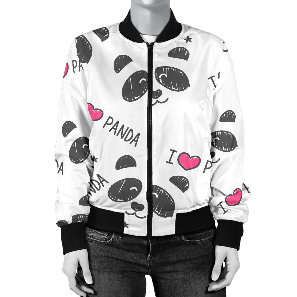 Hand Drawn Faces Of Pandas Pattern Women'S Bomber Jacket