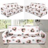 Cute Pugs Pink Heart Paw Pattern Sofa Slipcover