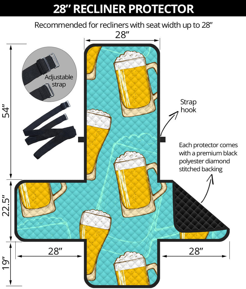 Beer pattern green background Recliner Cover Protector